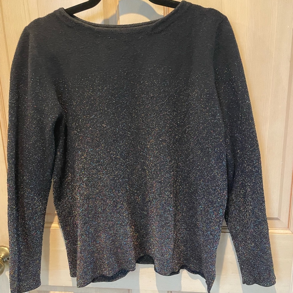 Liz Claiborne Black Metallic Sweater with rainbow sparkle detail